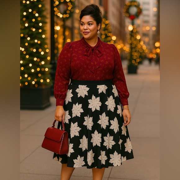 Lane Bryant A-Line Skirt with Black and White Floral Design sz 14 - Picture 1 of 8